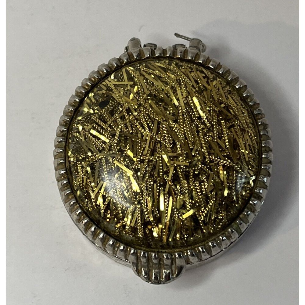 Vintage MCM‎ Silver And Gold Confetti Shred Jewelry Box Pill Holder **READ**